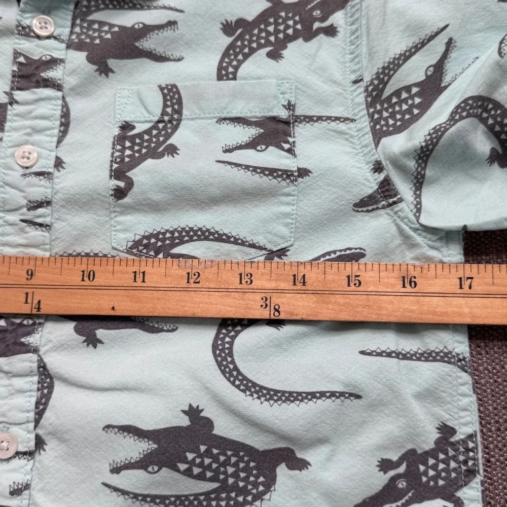 Gymboree Boys Blue Crocodile Print Short Sleeve Button Down Shirt Size L 10-12